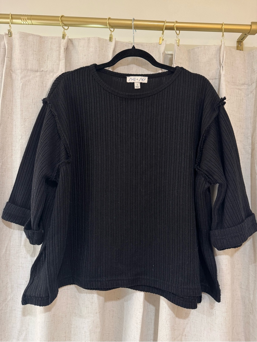 She + Sky Black Ribbed Pullover Sweater